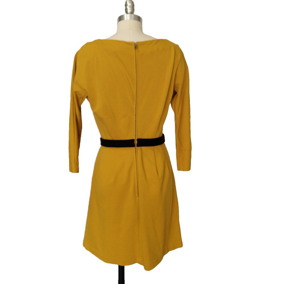 Anthropologie Girls From Savoy Fluted Goldenrod Ponte Dress Size S ASO Yellow - Picture 6 of 8